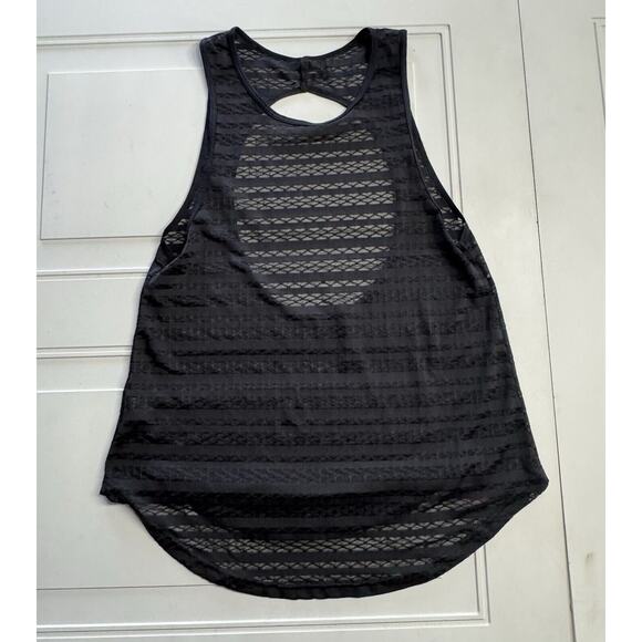 Mono B Active Wear Tank Top Women Black Striped Sheer Open Back Size Small - Picture 1 of 4